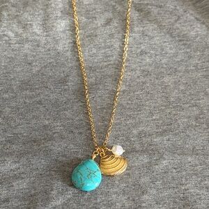 Myamar Necklace- Gold plated. 16-18in Gold and Turquoise Pendant Necklace